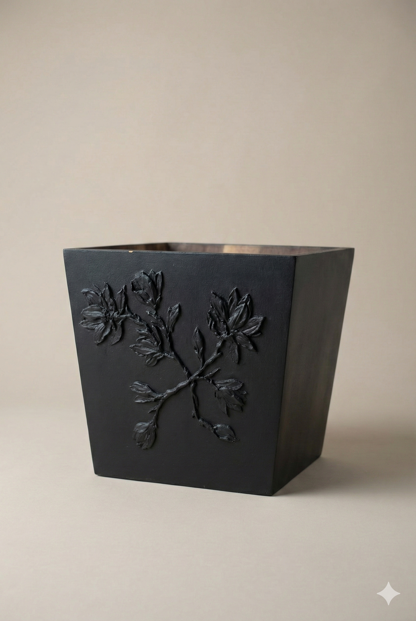 Textured Black Floral Box Planter